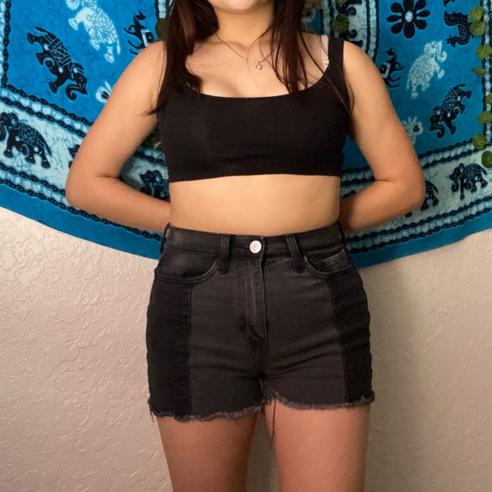Shorts, High rise mom shorts color black and grey